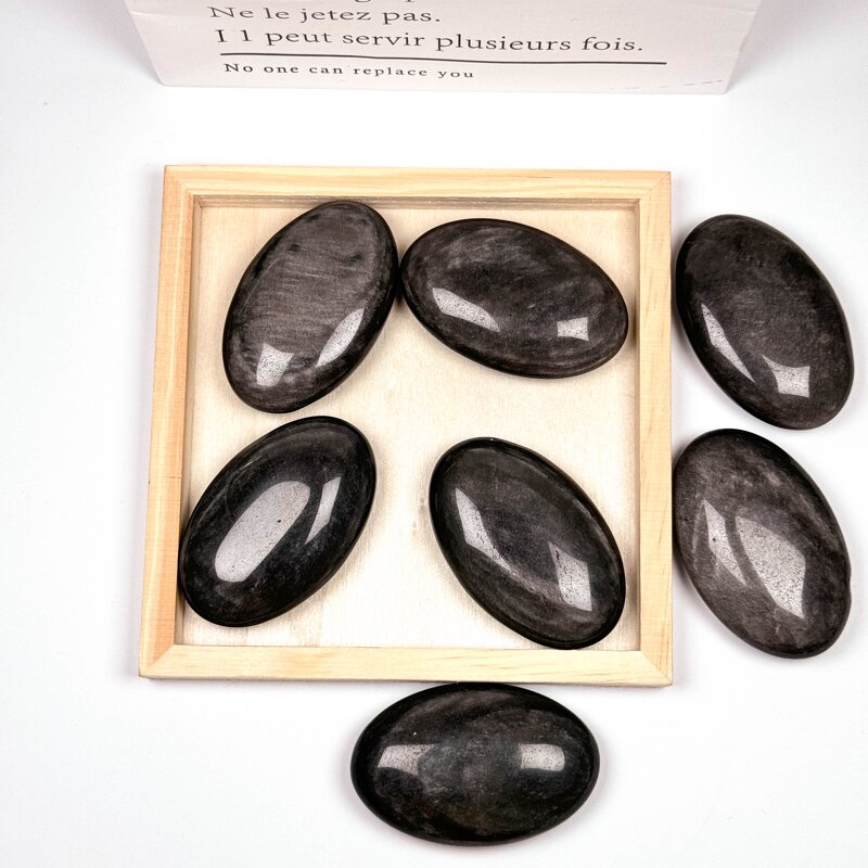 Palm Stone Manufacturer - Carved Silver Obsidian Reiki Feng Shui