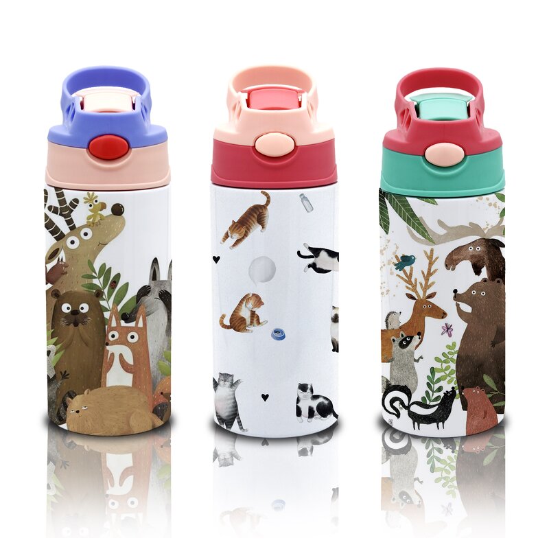 Kids Water Bottle Factory - OEM 350ml Double Insulated Flip Top Straw Cup