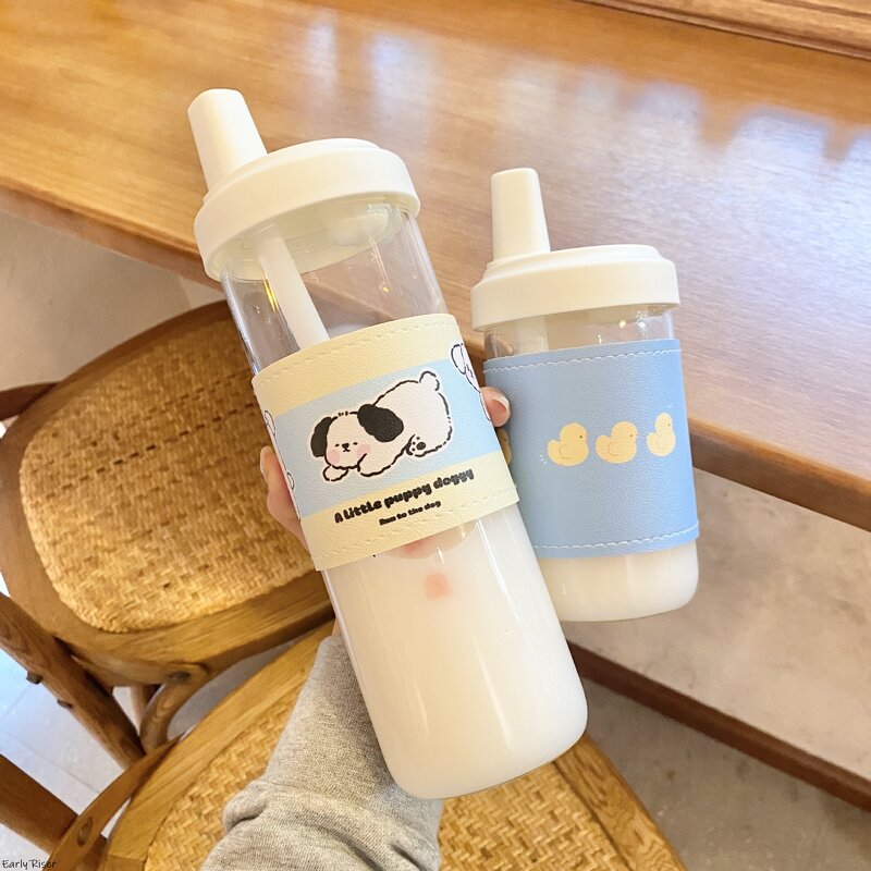 Glass Milk Tea Cup Factory - OEM High Borosilicate Large Diameter Straw Cup