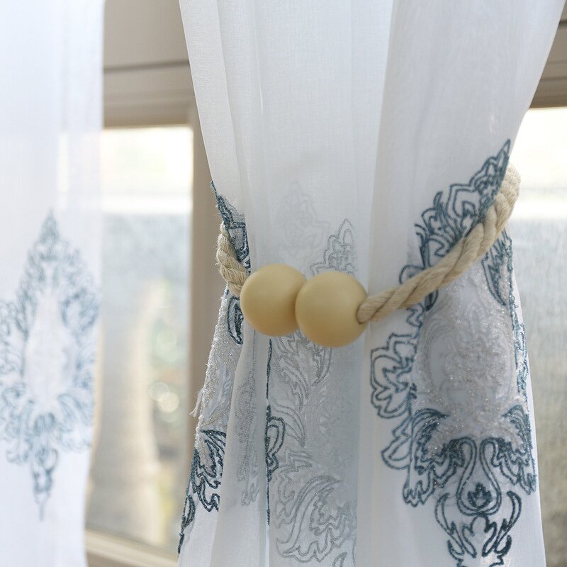 Embroidered Curtains Factory - OEM Blue Gray Living Room Bedroom Fabric