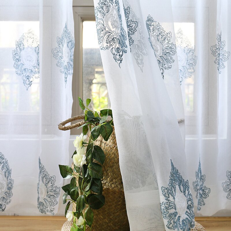 Embroidered Curtains Factory - OEM Blue Gray Living Room Bedroom Fabric