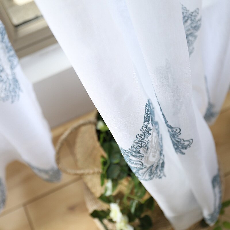 Embroidered Curtains Factory - OEM Blue Gray Living Room Bedroom Fabric