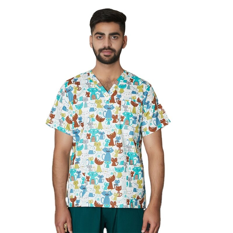 Print Scrubs Manufacturer - OEM Patterned V-neck Hospital Uniform Top