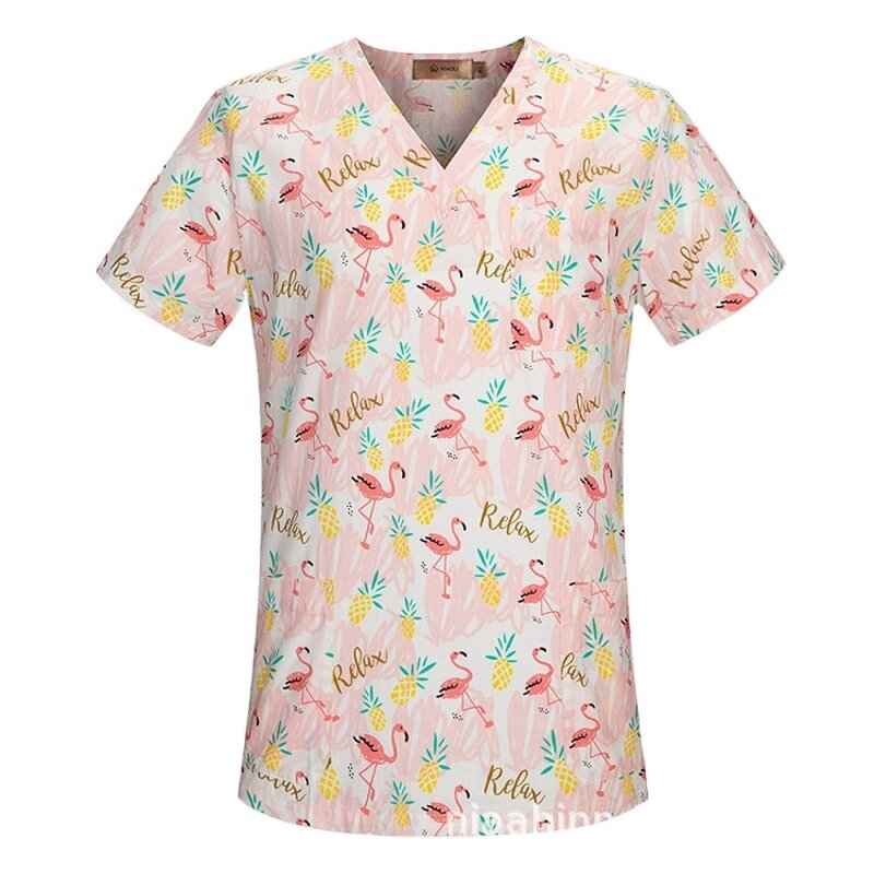 Print Scrubs Manufacturer - OEM Patterned V-neck Hospital Uniform Top