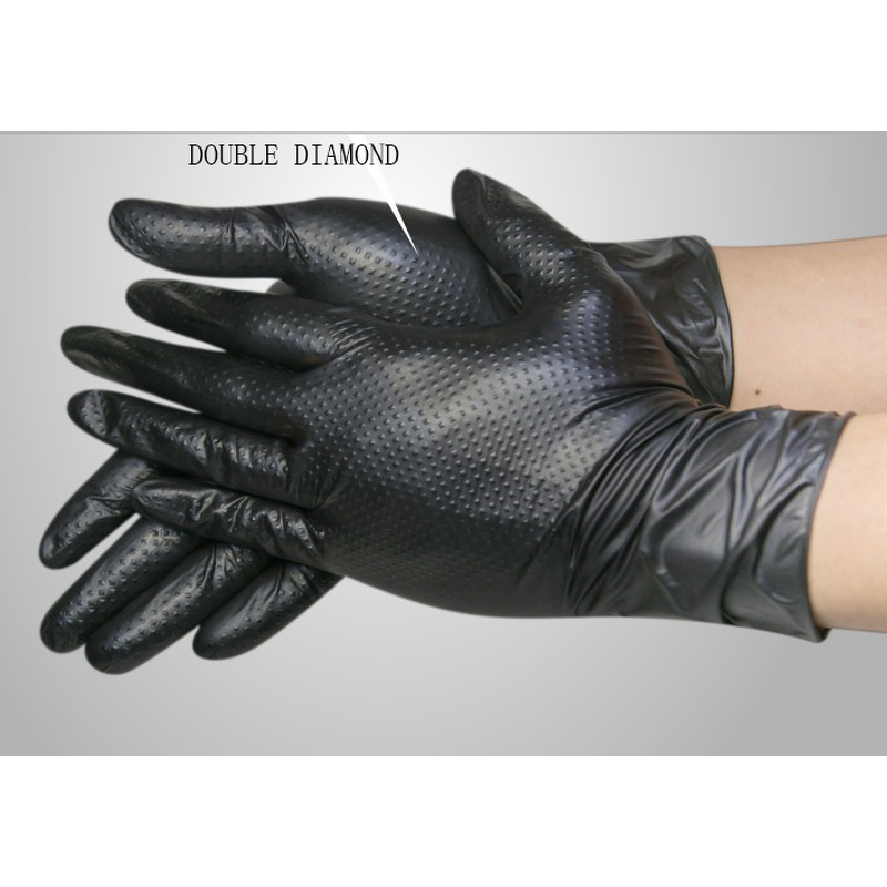 Black Nitrile Gloves Factory - OEM 8mil Diamond Texture Powder Free