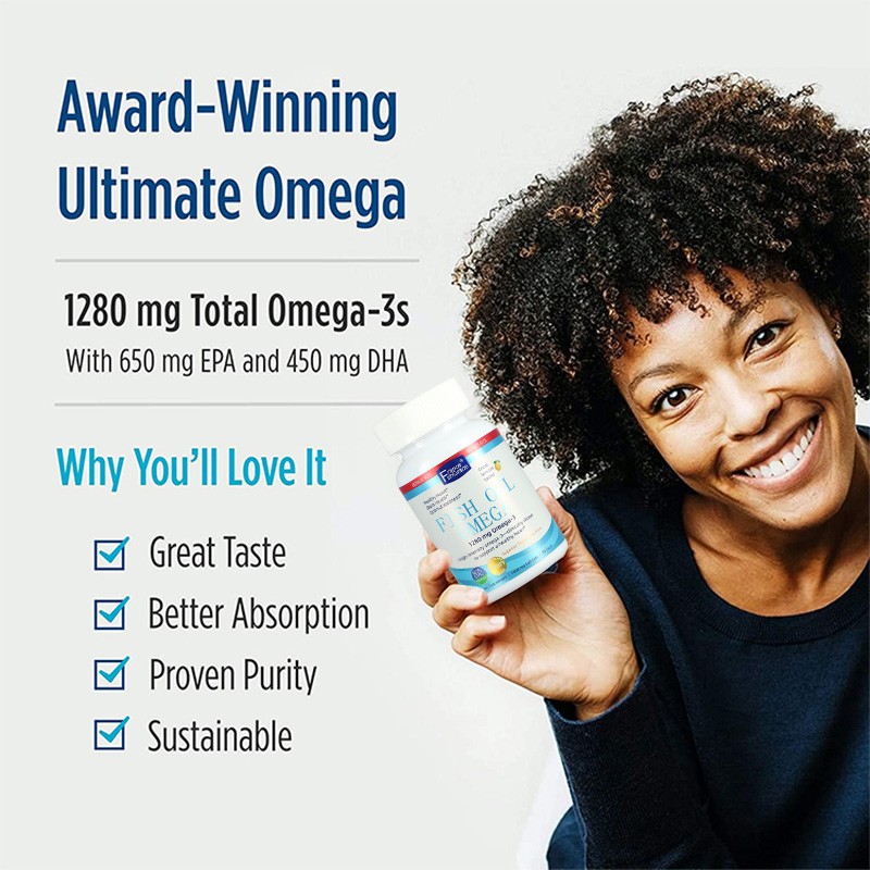 High Quality Fish Oil Omega 3 1280mg Supplement for Adults Support Heart Health Best Omega 3 Fish Oil Softgels
