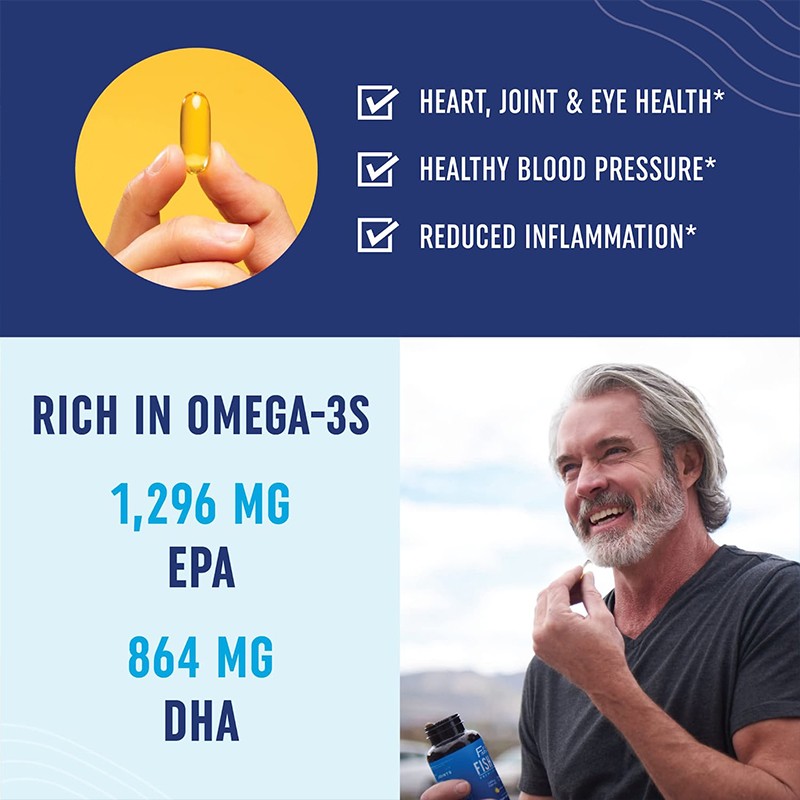 Fish Oil Omega 3  120 softgels + EPA & DHA, 3600 mg | Triple Strength Brain, Heart, Joints, Skin and Immune Support