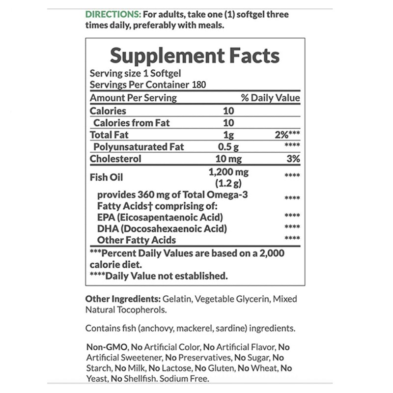 Hight Quality Fish Oil Extract Help Relieve Symptoms of Dry Eye Disease Inflammation for Adult Fish Oil Softgels 180 Softgels