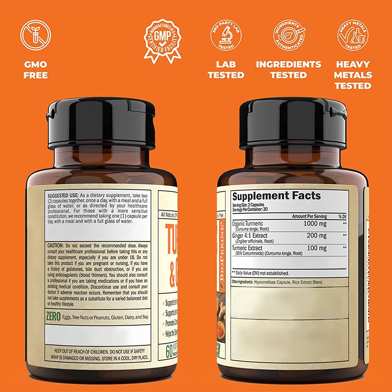 Hot Sale 60 Count Natural Joint Heart Support Absorption Turmeric Curcumin Capsules Health Nutrition Turmeric Extract Supplement