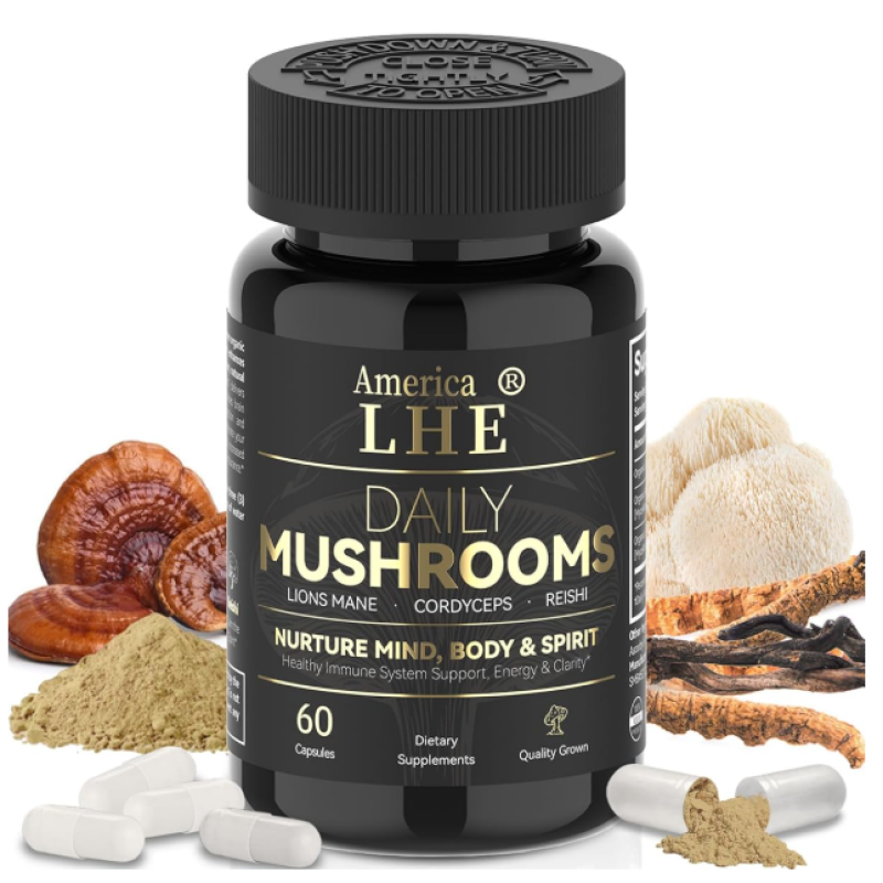 DAY MUSHROOMS LIONS MANE CORDYCEPS REISHI NURTURE MIND BODY & SPIRIT Healthy Lmmune System Support  Energy & Clarity 60 Capsules