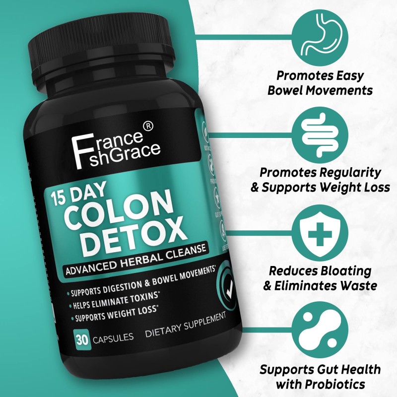 Premium Colon Detox Supplement Constipation Bowel Movement Supplements for Stomach Bloating Support Colon Detox Capsules
