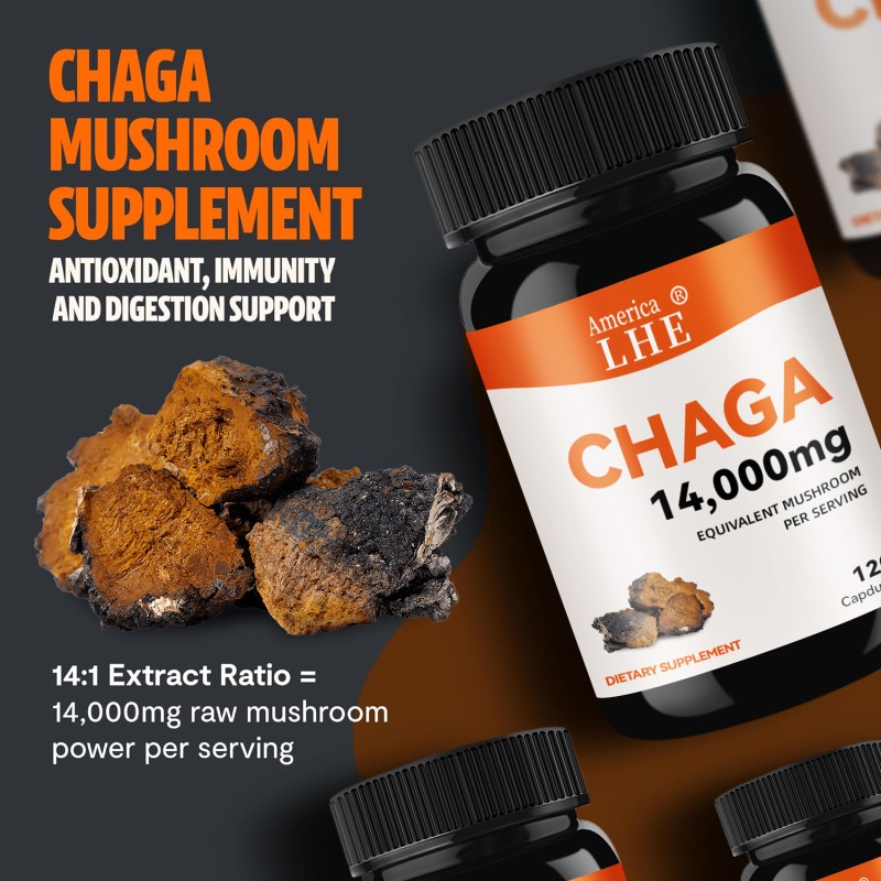 Mushrooms Chaga Mushrooms Capsules 120 Capsules Mushroom Extract Antioxidants Supplement Herbal Supplements Supplements