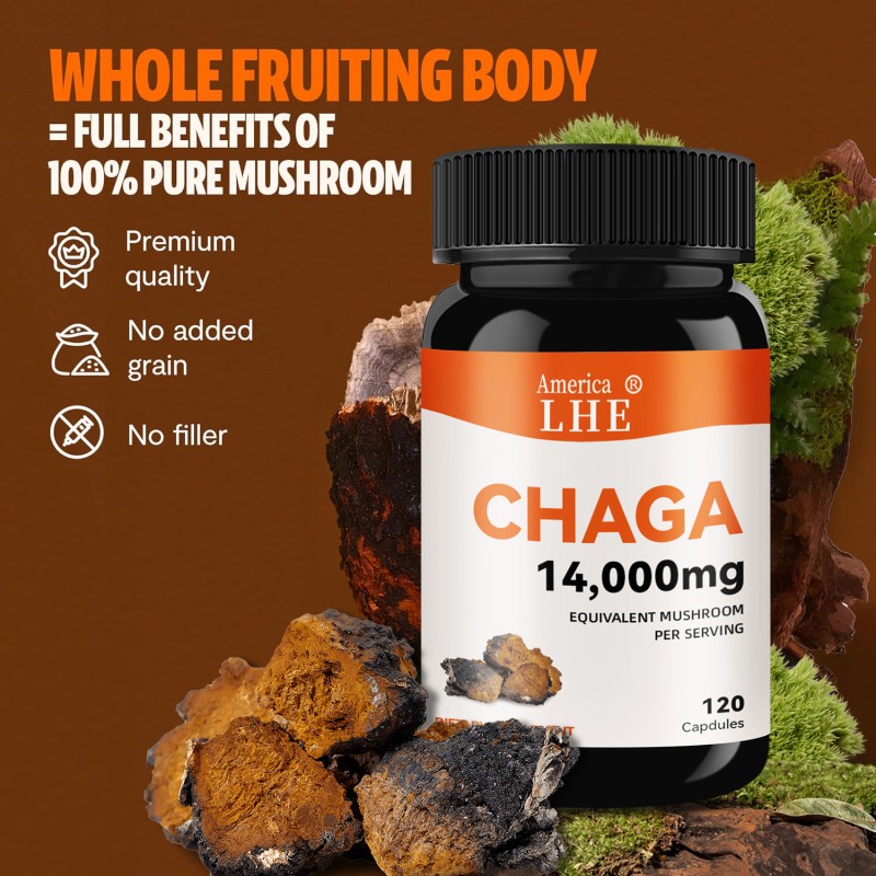 Mushrooms Chaga Mushrooms Capsules 120 Capsules Mushroom Extract Antioxidants Supplement Herbal Supplements Supplements