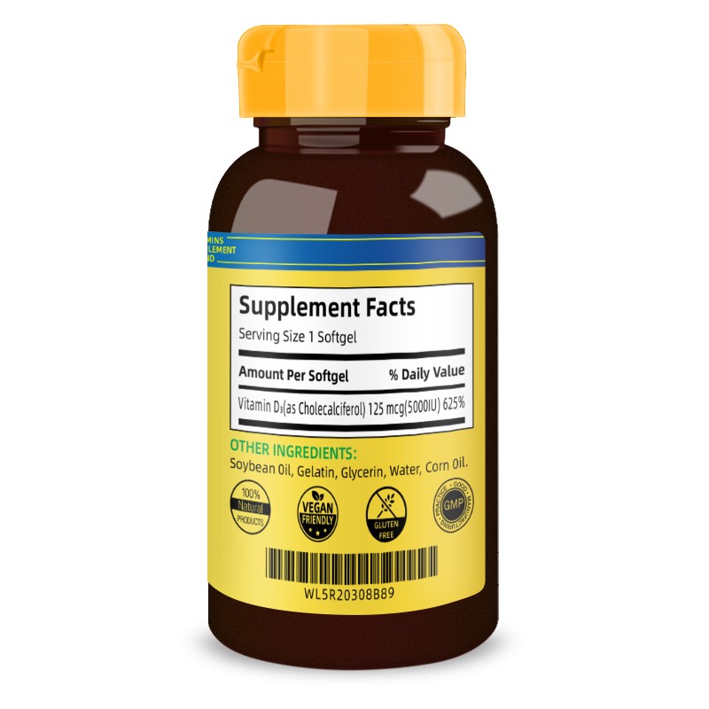 Vitamin D3 5000IU Supplement for Adults Support Bone Teeth and Muscle Health  Vitamin D3 Softgels