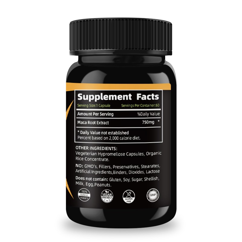 All Natural Maca Root Extract 60 Capsules All Natural Gluten Free Vegetarian Non Gmo Dietary Supplement