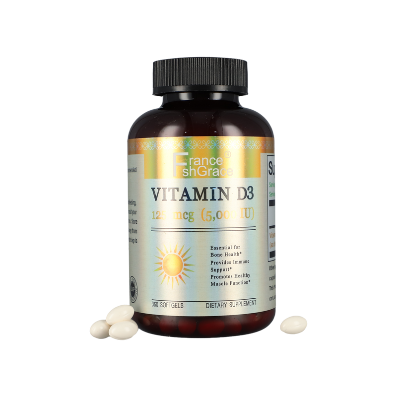 Vitamin D3 5000 IU (125mcg) Softgels for Daily Bone Support, Immune Function, and Muscle Health | 360 High Potency Capsules