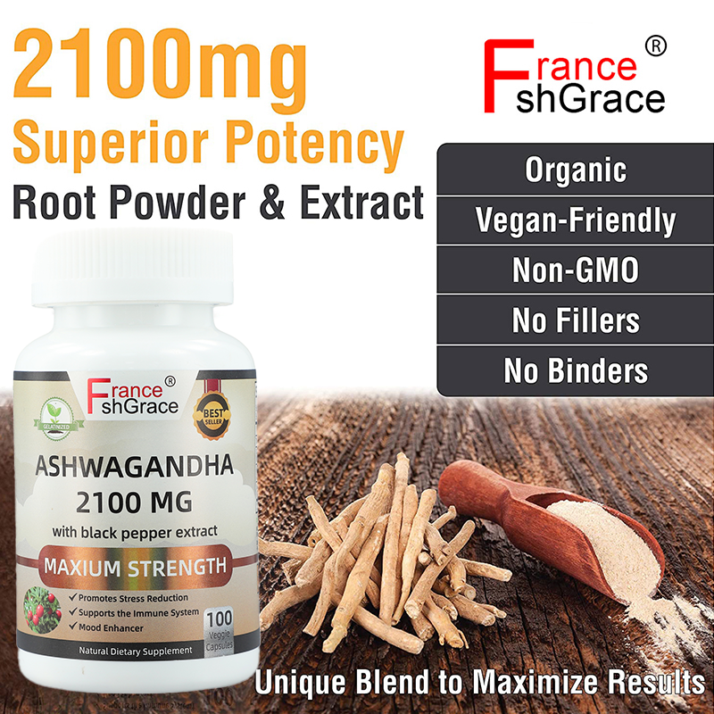 Organic Ashwagandha 2100mg Organic Ashwagandha Root Extract  Capsules for Stress Relief and Mood Enhancer