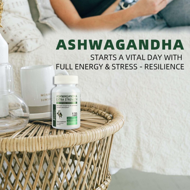 High Absorption Ashwagandha Capsules with Black Pepper Vegan Herbal Supplement for Stress Energy Ashwagandha Supplement
