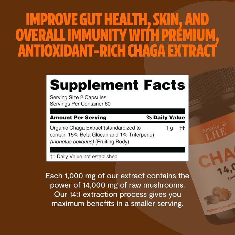 Mushrooms Chaga Mushrooms Capsules 120 Capsules Mushroom Extract Antioxidants Supplement Herbal Supplements Supplements