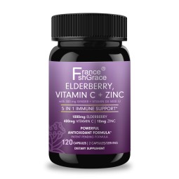 Sambucus Black Elderberry Capsules  with Vitamin C & Zinc,  Immune Support  Supplement,120Capsules Herbal Supplement