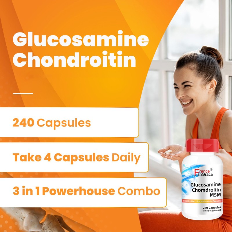 Glucosamine Chondroitin Msm Capsules, Supports Healthy Joint Structure Function & Comfort Support Healthy Hair Skin 240 Capsules