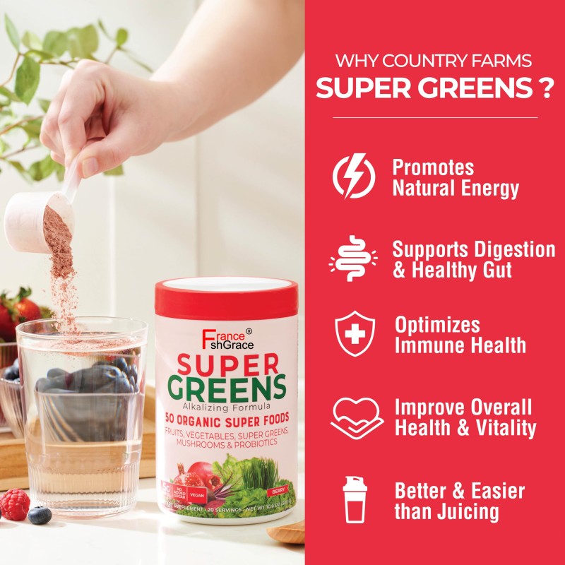 High Quality Super Greens 500g Organic Super Foods Mushrooms Probiotics Super Greens Powder Supportment