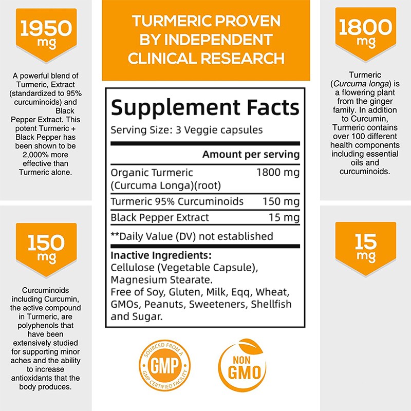 Premium Turmeric Curcumin Supplement with Organic Turmeric Extract Support Joint and Heart Health Turmeric Curcumin Capsules