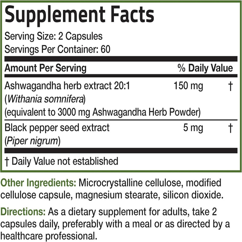 High Absorption Ashwagandha Capsules with Black Pepper Vegan Herbal Supplement for Stress Energy Ashwagandha Supplement