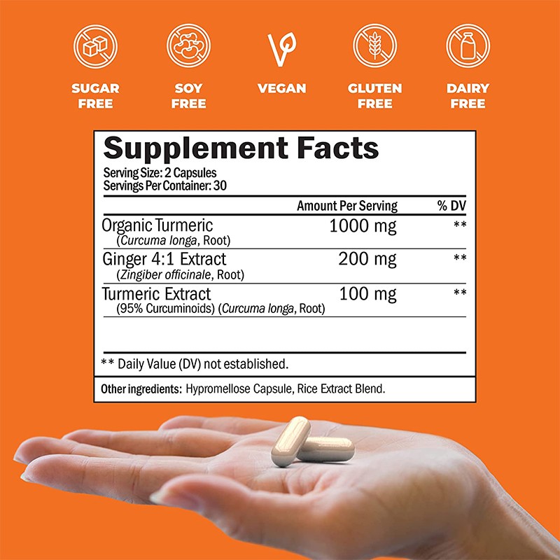 Hot Sale 60 Count Natural Joint Heart Support Absorption Turmeric Curcumin Capsules Health Nutrition Turmeric Extract Supplement