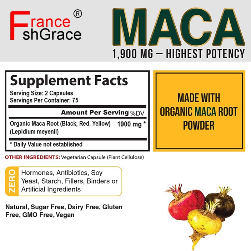 Maca Root 1900 MG Supplements for Men Improve Energy Organic Maca Capsules