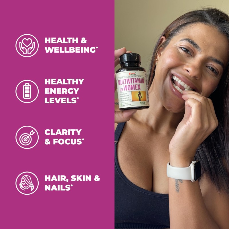 Womens Multivitamin and Multimineral Supplement Energy Mood Hair Skin Nails Daily Multivitamins a B C D E Zinc Calcium More