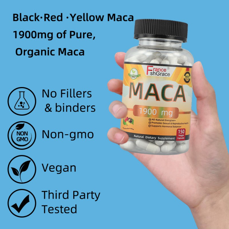 Organic Maca Root Capsules for Men and Women Black Red Yellow Peruvian Extract for Energy and Stamina Support
