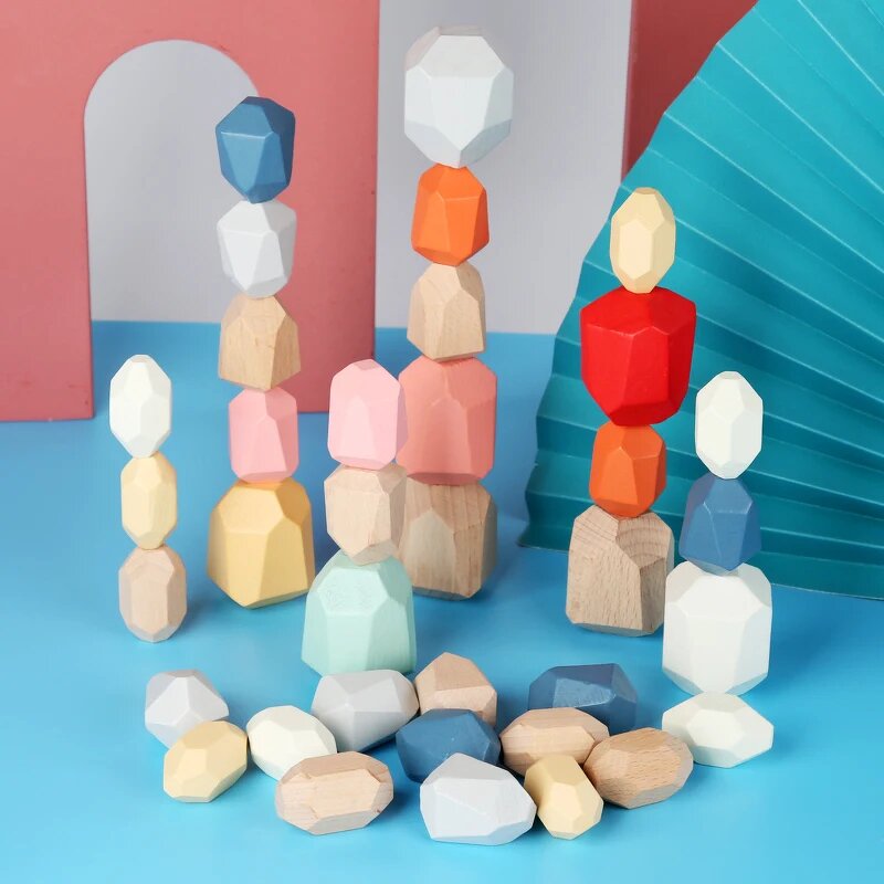 Wooden Building Blocks Factory - Rainbow Stone Stacking Toy