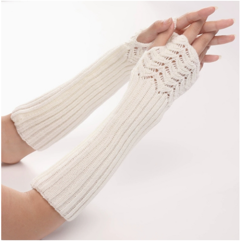 Fingerless Gloves Factory - Knitted Fishscale Pattern Arm Warmers