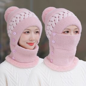 Hat Scarf Set Factory - Winter Plush Pompom Beanie Neck Set
