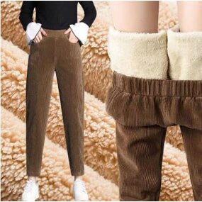 Corduroy Pants Factory - Women Plush High Waist Harem Pants