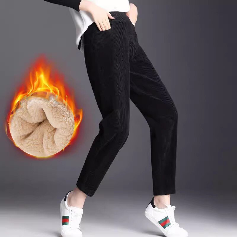 Corduroy Pants Factory - Women Plush High Waist Harem Pants