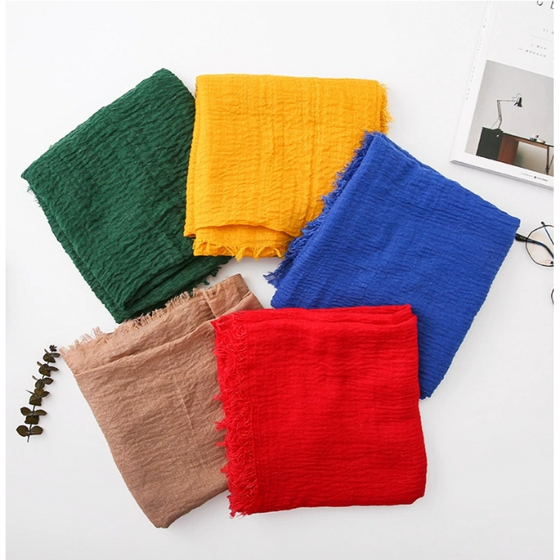 Muslim Headscarf Factory - Cotton Crepe Fringed Solid Scarf