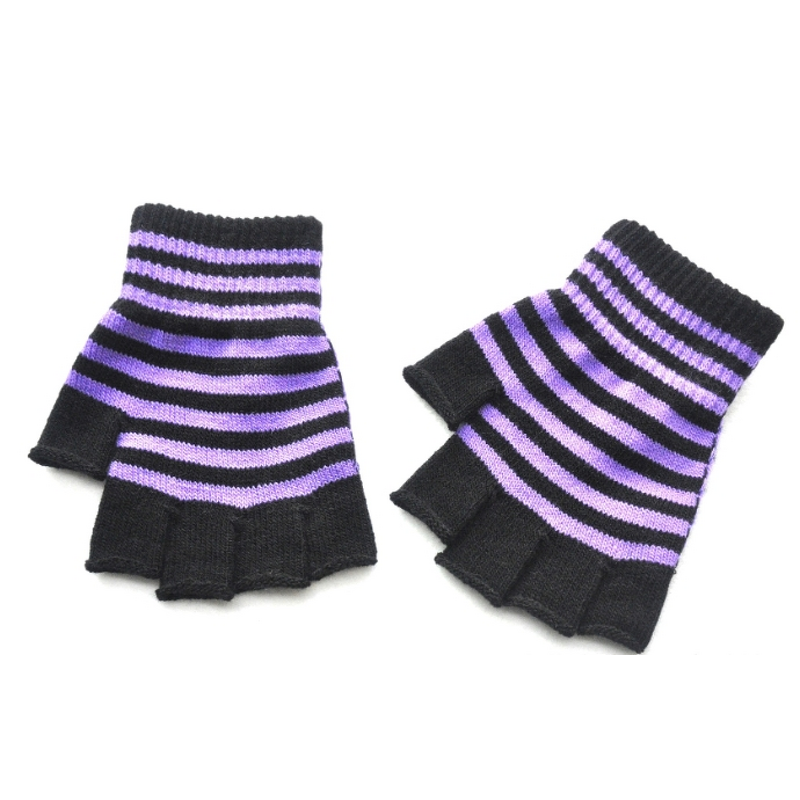 Fingerless Gloves Factory - Free-size Knit Striped Arm Warmers