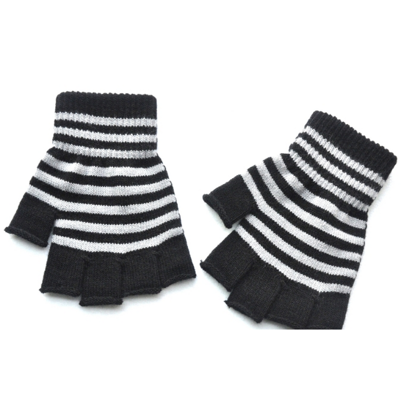Fingerless Gloves Factory - Free-size Knit Striped Arm Warmers