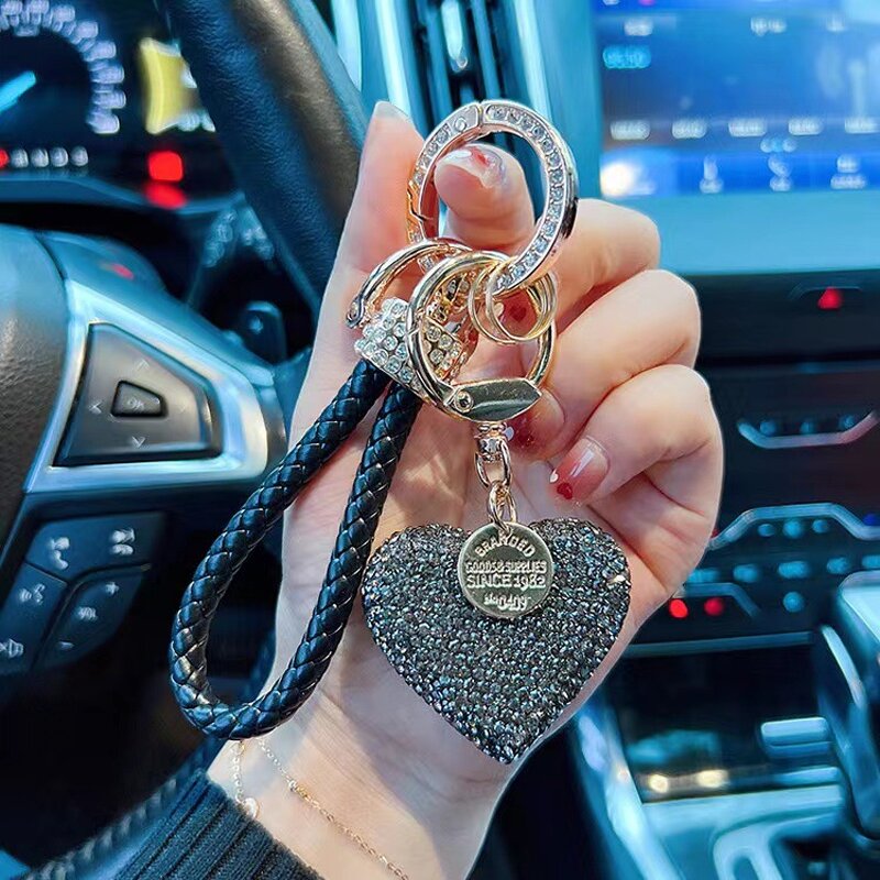 Keychain Factory - Rhinestone Heart Leather Rope Keyring