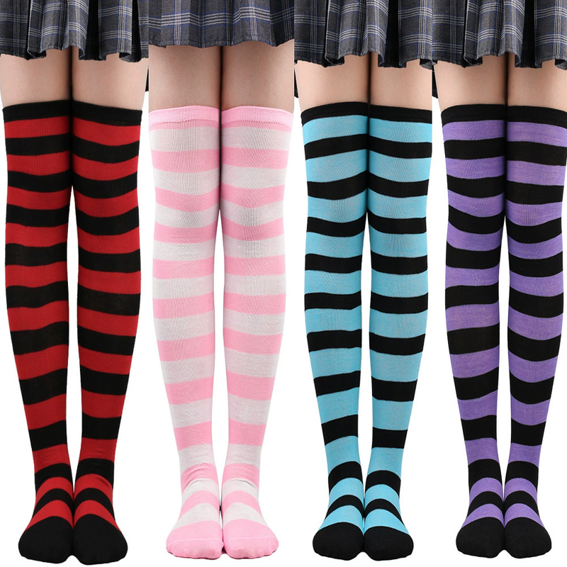 Over the Knee Socks Factory - Women Striped Thigh High Stockings