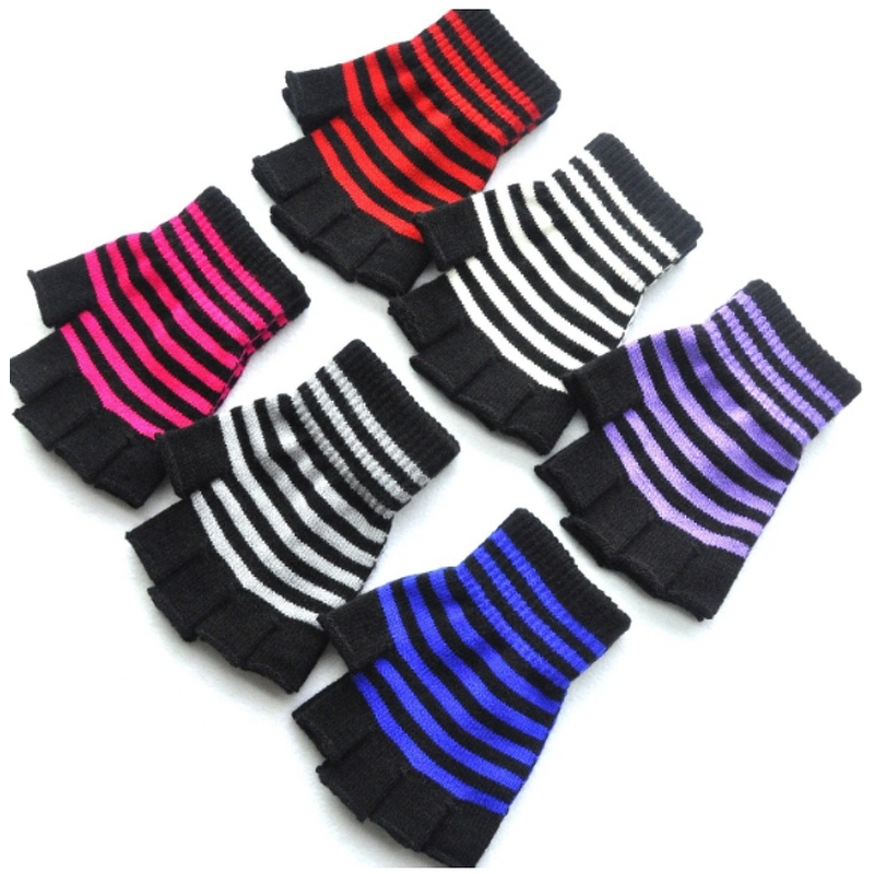 Fingerless Gloves Factory - Free-size Knit Striped Arm Warmers