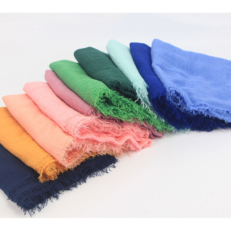 Muslim Headscarf Factory - Cotton Crepe Fringed Solid Scarf