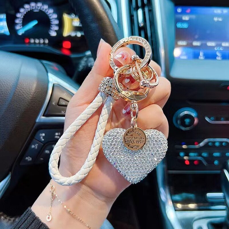 Keychain Factory - Rhinestone Heart Leather Rope Keyring