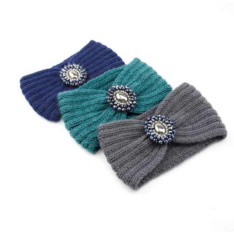 Knitted Headband Factory - Women Winter Warm Rhinestone Headwrap