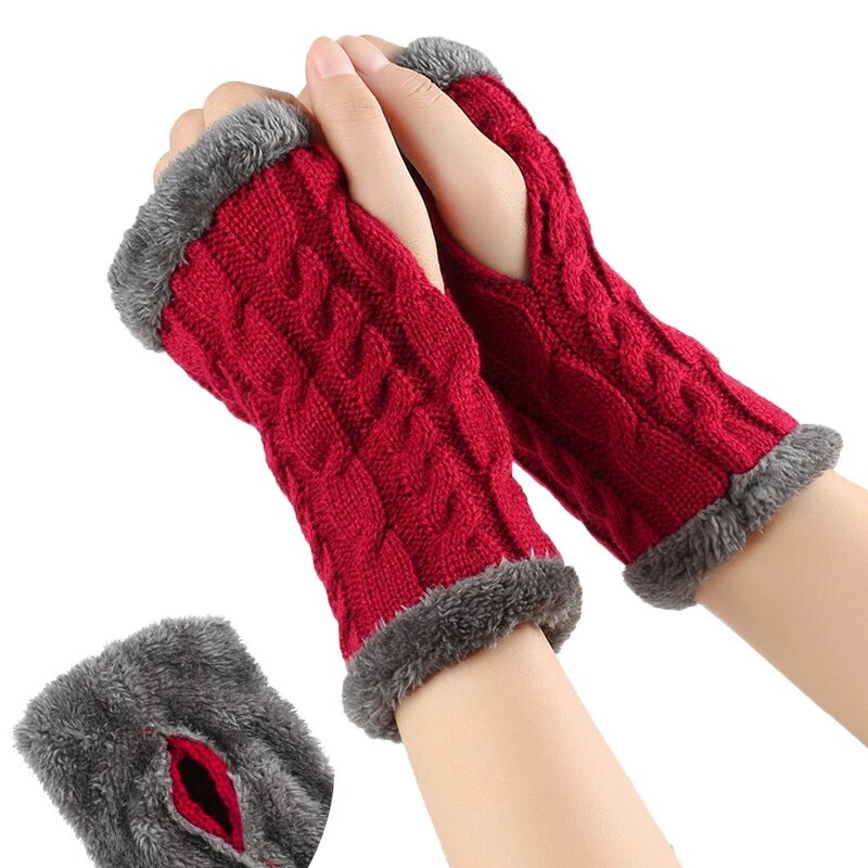 Fingerless Gloves Factory - Women Solid Fuzzy Fur Arm Warmers