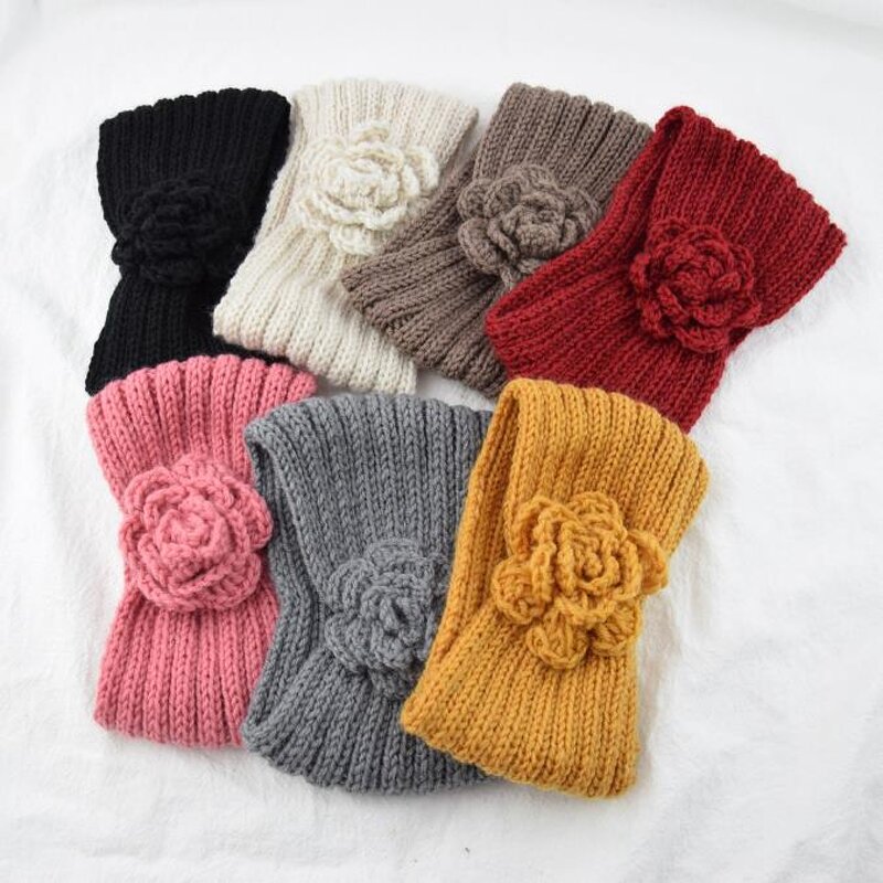 Knitted Headband Factory - Winter Flower Wide Edge Wool Band