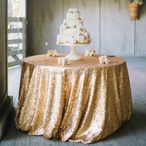 Sequin Tablecloth Factory - 72-Inch Gold Embroidered Wedding Cover