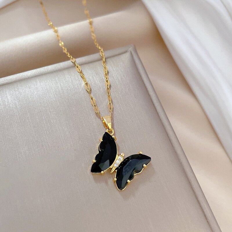 Jewelry Set Factory - 18K Gold butterfly Zircon Pendant Earring Set